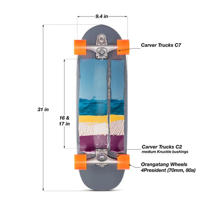 Loaded Carver C7 Surfskate Longboard Complete With Orangatang 4President Wheels - Skate Shop - Wake2o