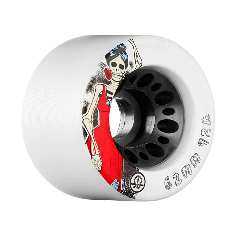 RollerBones Day of The Dead Speed Series Wheels - 62mm 92a - White x 4 - Quad Skate Wheels - Wake2o