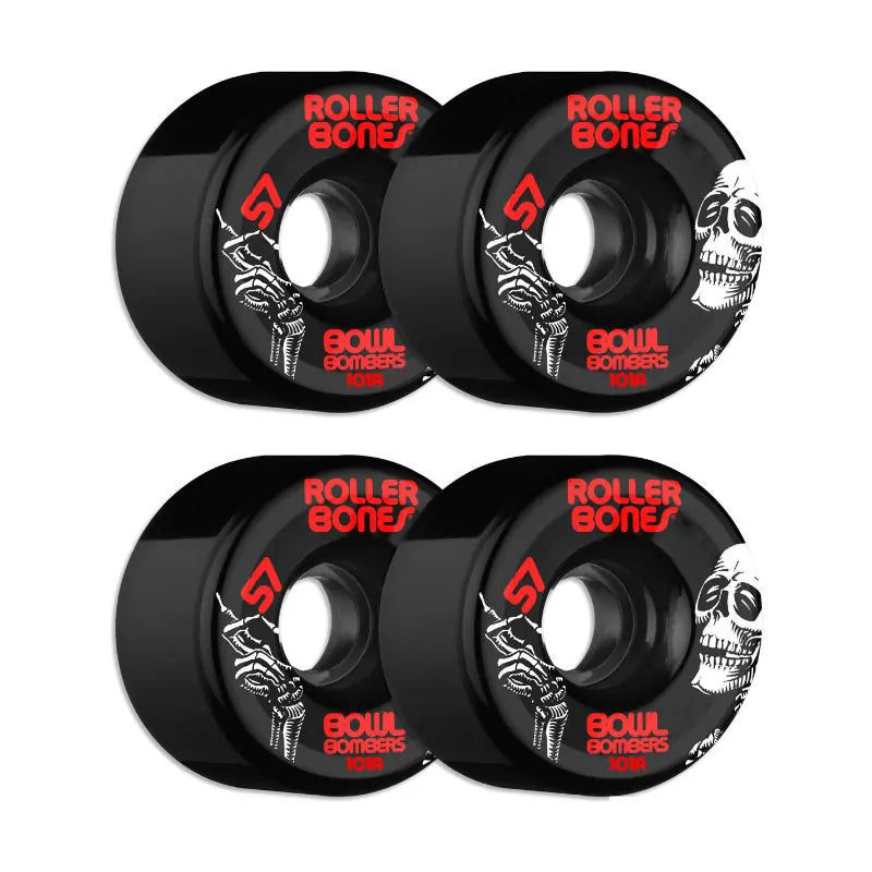 RollerBones Bowl Bomber 57mm/101a Wheels - Black x8 - Roller Skate Wheels - Wake2o