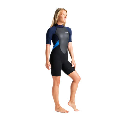 C-Skins Element 3:2 Back Zip Womens Shorty Wetsuit - Black/Slate/Azure Blue - Wake2o