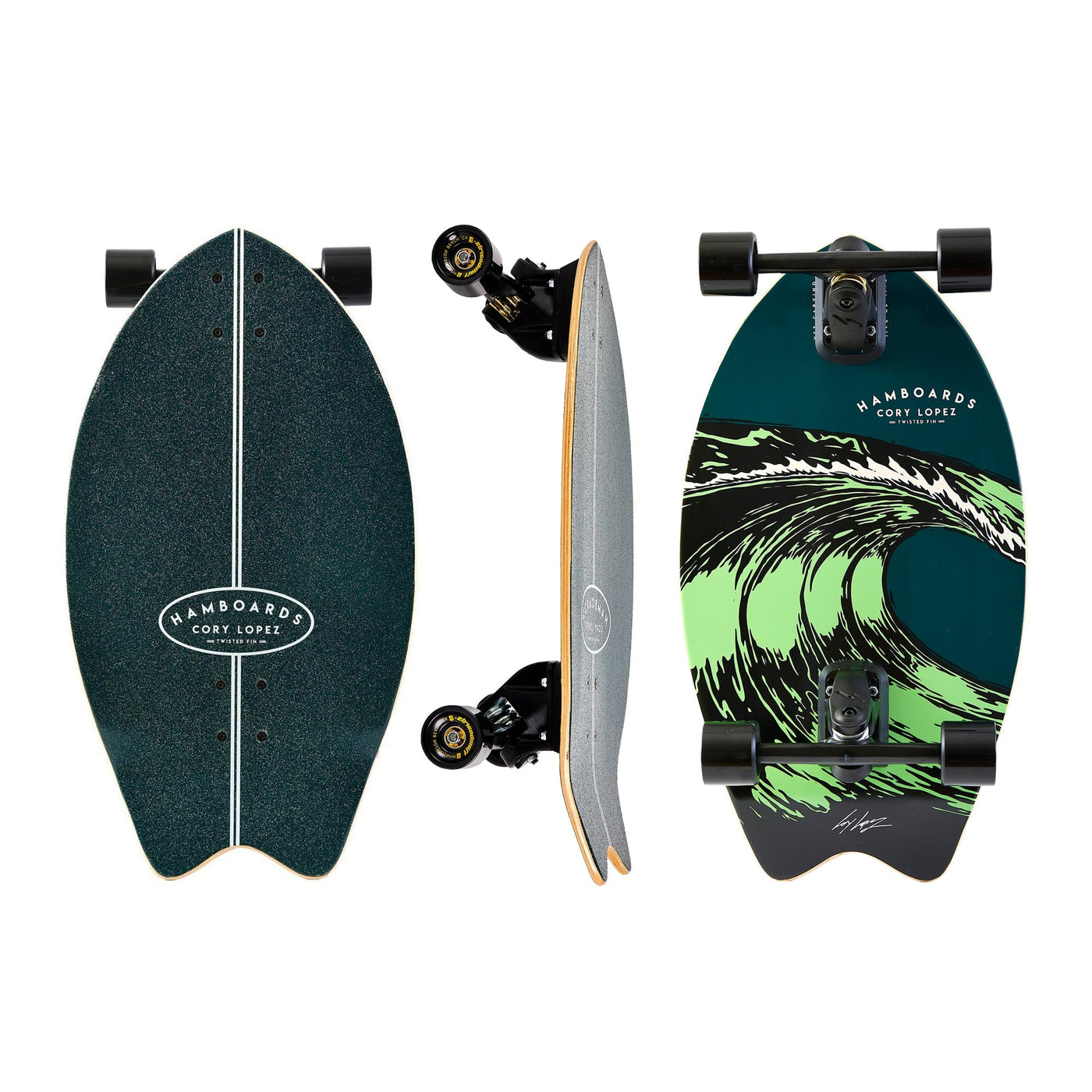Hamboards - 26" The Corey Lopez Twisted Fin - Dark Teal Surfskate - Wake2o