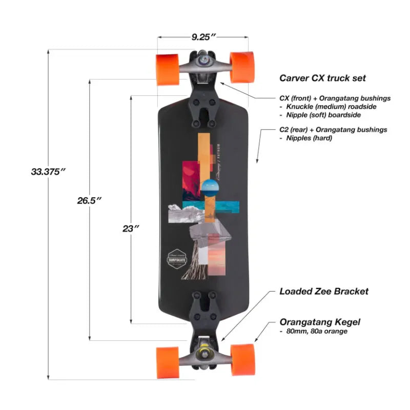 Loaded Fathom Surfskate Edition- Featuring Carver Cx Surfskate Trucks, Orangatang Kegel Wheels, Orangatang Knuckle AND Nipple Bushings And The Zee Bracket - Coming Together To Create The Ultimate Distance Surfskate - Wake2o Shrewsbury