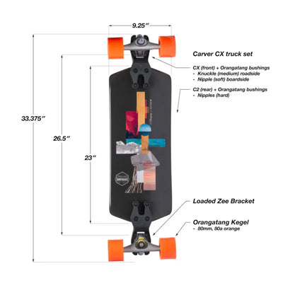 Loaded Fathom Surfskate Edition- Featuring Carver Cx Surfskate Trucks, Orangatang Kegel Wheels, Orangatang Knuckle AND Nipple Bushings And The Zee Bracket - Coming Together To Create The Ultimate Distance Surfskate - Wake2o Shrewsbury