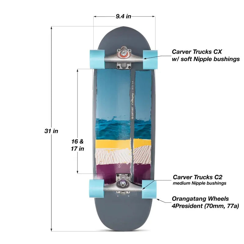 Loaded Caver Bolsa CX.4 Surfskate Longboard Complete - With Orangatang 4President Longboard Wheels - Skate Shop - Wake2o