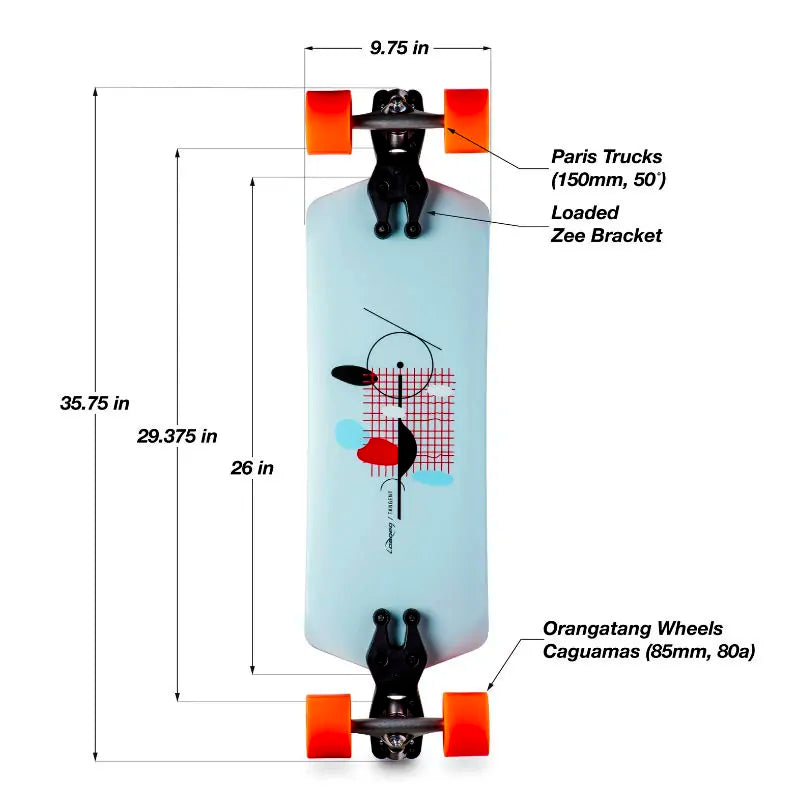 Loaded Tangent Caguama Longboard Complete - Paired With Loaded Zee Brackets, Paris Trucks and Orangatang Caguama Wheels - Shrewsbury Skateboard Shop - Wake2o