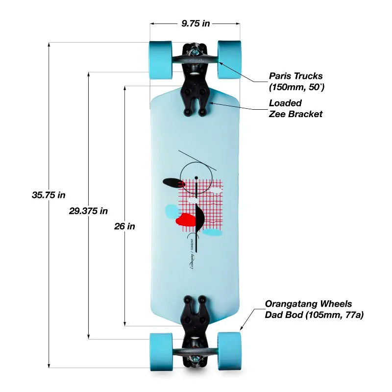 Loaded Tangent Longboard Complete - Paired With Orangatang Dad Bod Wheels, Loaded Zee Brackets and Paris Trucks - Best LDP and Cruising Longboard - Shrewsbury Skateboard Shop - Wake2o