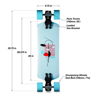 Loaded Tangent Longboard Complete - Paired With Orangatang Dad Bod Wheels, Loaded Zee Brackets and Paris Trucks - Best LDP and Cruising Longboard - Shrewsbury Skateboard Shop - Wake2o