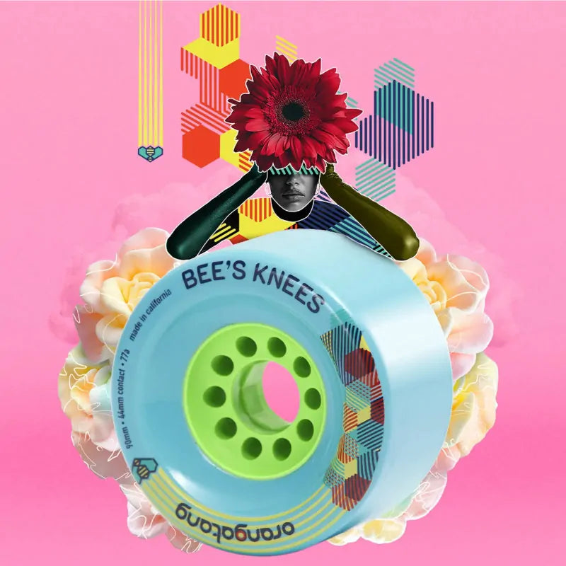 Colorful album cover with a wheel labeled 'Bee's Knees' on a pink background