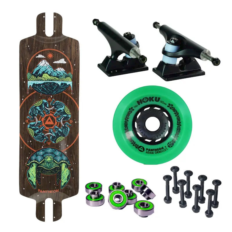 Pantheon Pranayama Cosmic Turtle Longboard Complete Paired With Hoku 102mm Wheels and Pantheon 149mm Stylus Trucks - Wake2o