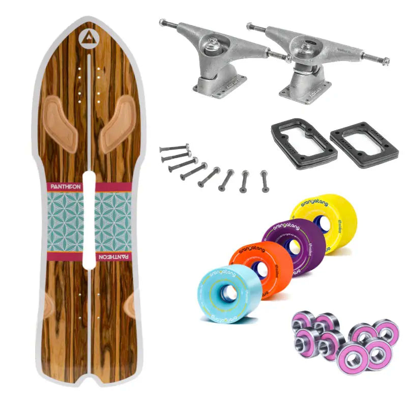 Pantheon Shuriken Surfskate COmplete Paired With Carver CX Surkskate Trucks and Orangatang 4president Wheels - Wake2o 