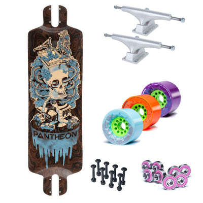 Pantheon Pranayama Gas Guzzler Longboard Complete - Caguama Setup - Featuring Orangatang Caguama Wheels, Paris 149 street Trucks, Loaded Jehu Bearings with Integrated spacers And Loaded Flange Head Bolts - Wake2o