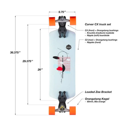 Loaded Tangent Surfskate Edition Featuring Carver CX Trucks, Orangatang Kegel Wheels, Loaded Zee Bracket, Orangatang Nipples And Orangatang Knuckle Bushings - The Ultimate Distance Surfskate - Wake2o Shrewsbury