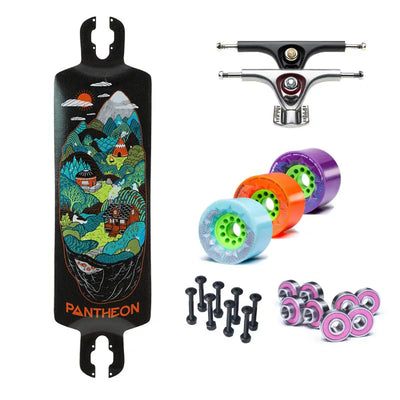 Pantheon Carbon Trip Longboard Complete - Featuring Orangatang Caguama Wheels, Paris V3 165mm Trucks, Loaded Jehu Bearings With Integrated Spacers And Loaded Flange Head Bolts - Wake2o