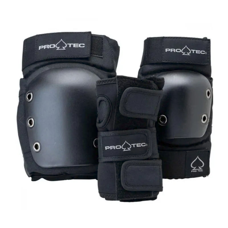  Pro-Tec Street 3-Pack Open Back Pad Set  - Adult Skate Combo Pad Set - Featuring Knee Pads, Elbow Pads And Wrist Guards - The Ultimate High Quality Protection Set For All Skaters Of Every Level - Wake2o