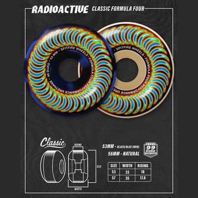 Spitfire Formula Four Radioactive Classic 99a Skateboard Wheels - Wake2o