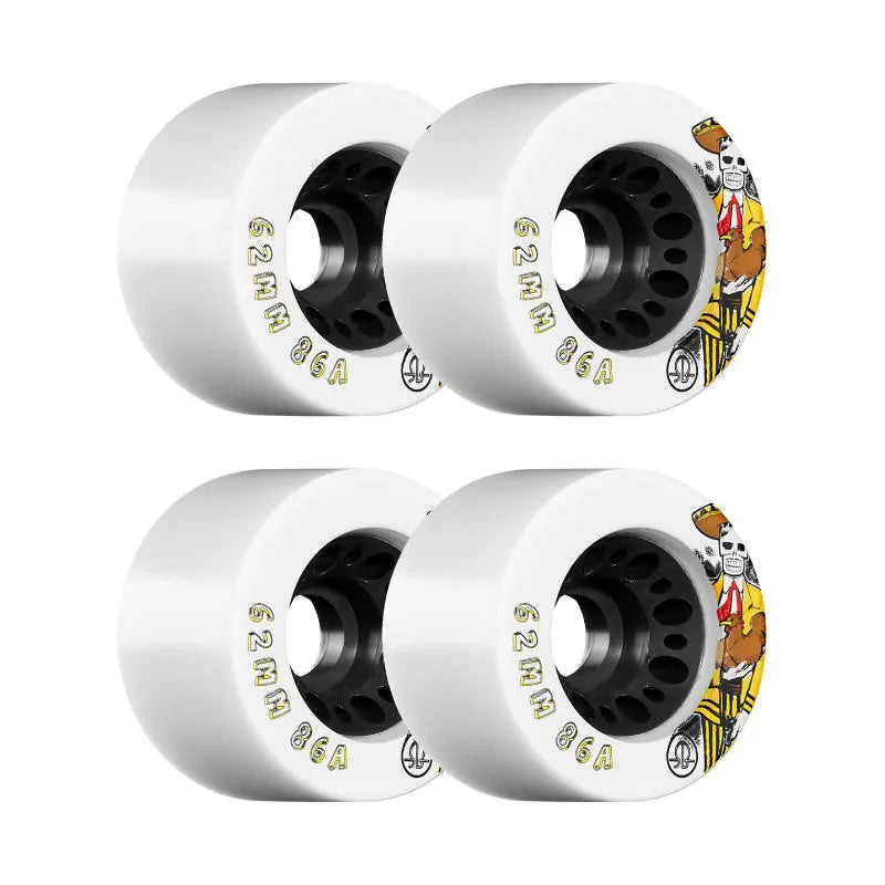 RollerBones Day of The Dead Speed Series Wheels - 62mm 86a - White x 4 - Quad Skate Wheels - Wake2o
