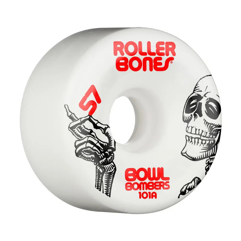 RollerBones Bowl Bomber Wheels - White - 57mm/101a - Quad Skate Wheels - Wake2o