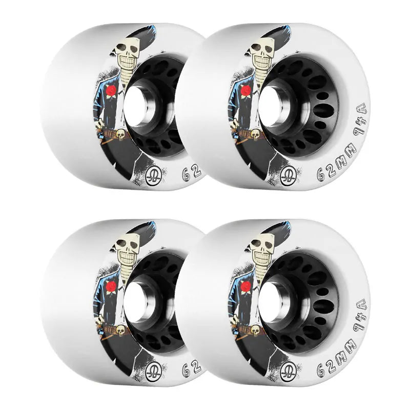 RollerBones Day of The Dead Speed Series Wheels - 62mm 94a - White x 4 - Quad Skate Wheels - Wake2o