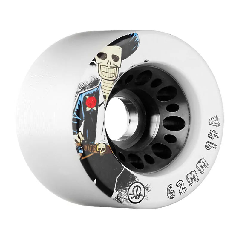 RollerBones Day of The Dead Speed Series Wheels - 62mm 94a - White x 4 - Quad Skate Wheels - Wake2o
