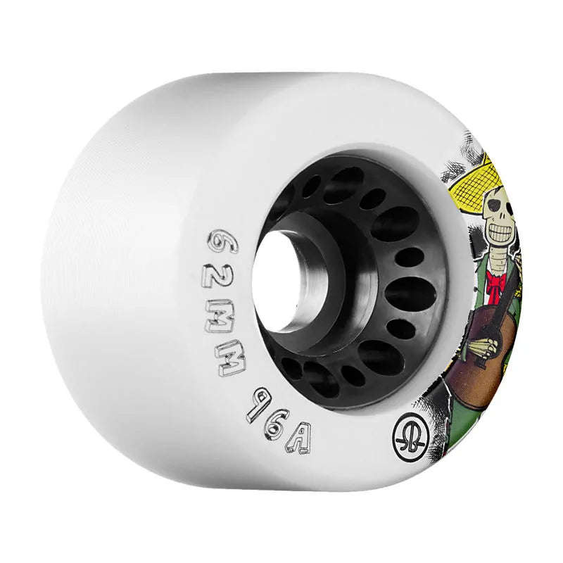 RollerBones Day of The Dead Speed Series Wheels - 62mm 96a - White x 4 - Quad Skate Wheels - Wake2o